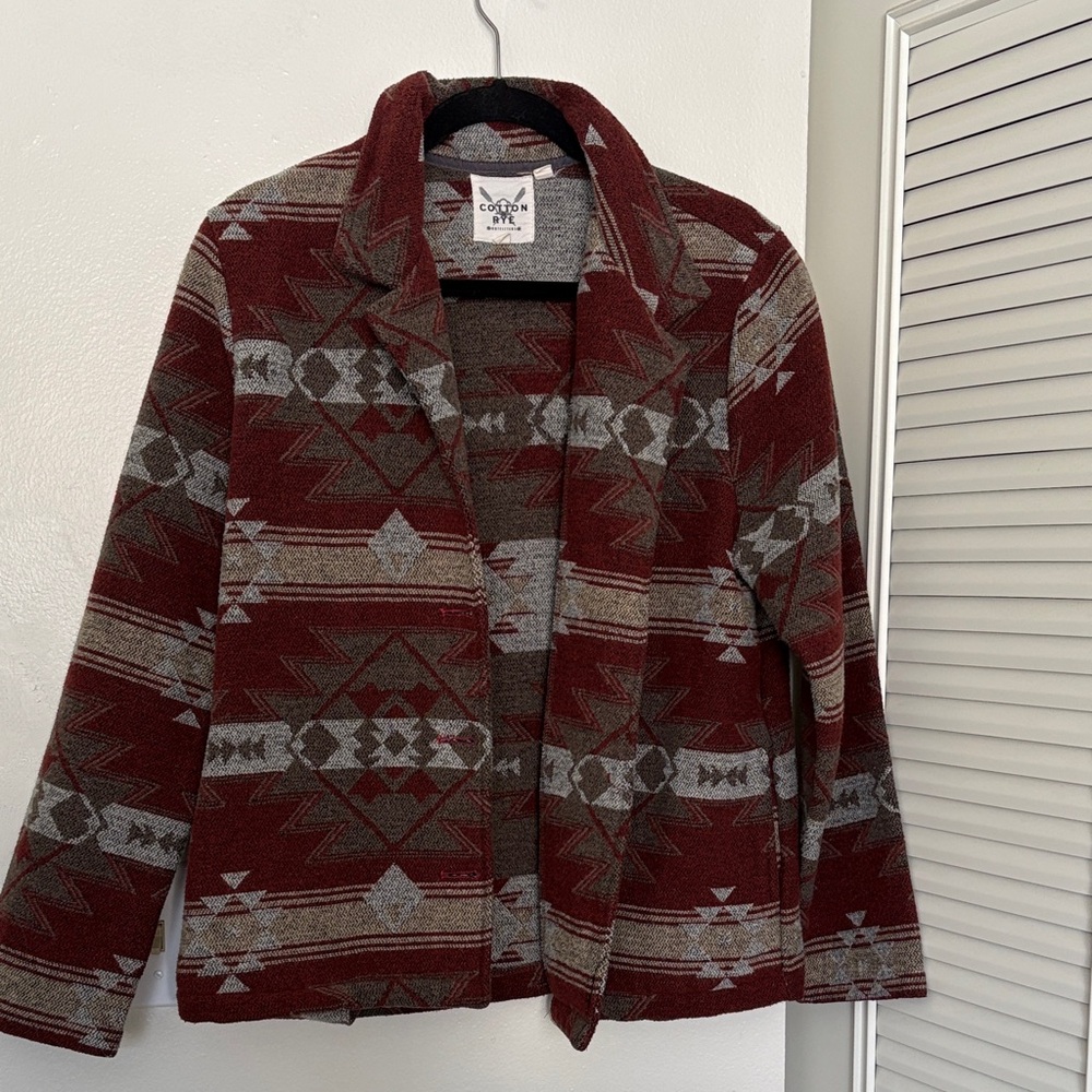 Chic Aztec Pattern Blazer - Maroon and Gray